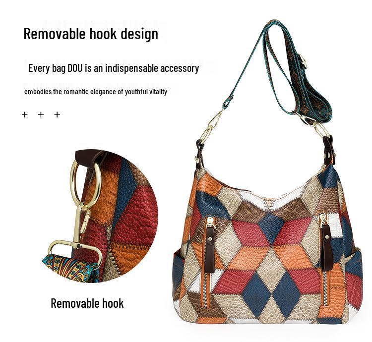 2024 Retro Color Block Large-Capacity Single Shoulder Crossbody Mummy Bag for Women