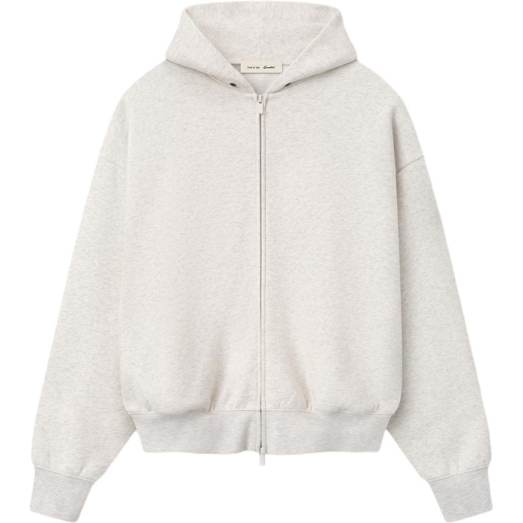 Fear of God Essentials Signature Classic Full Zip Hoodie Oatmeal/Light Heather Unisex Tops Cream 192SP264784F