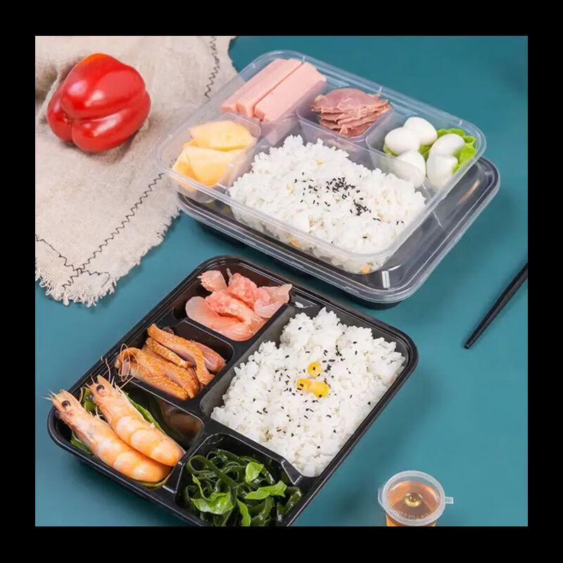 Disposable 5-Compartment Lunch Boxes with Lids