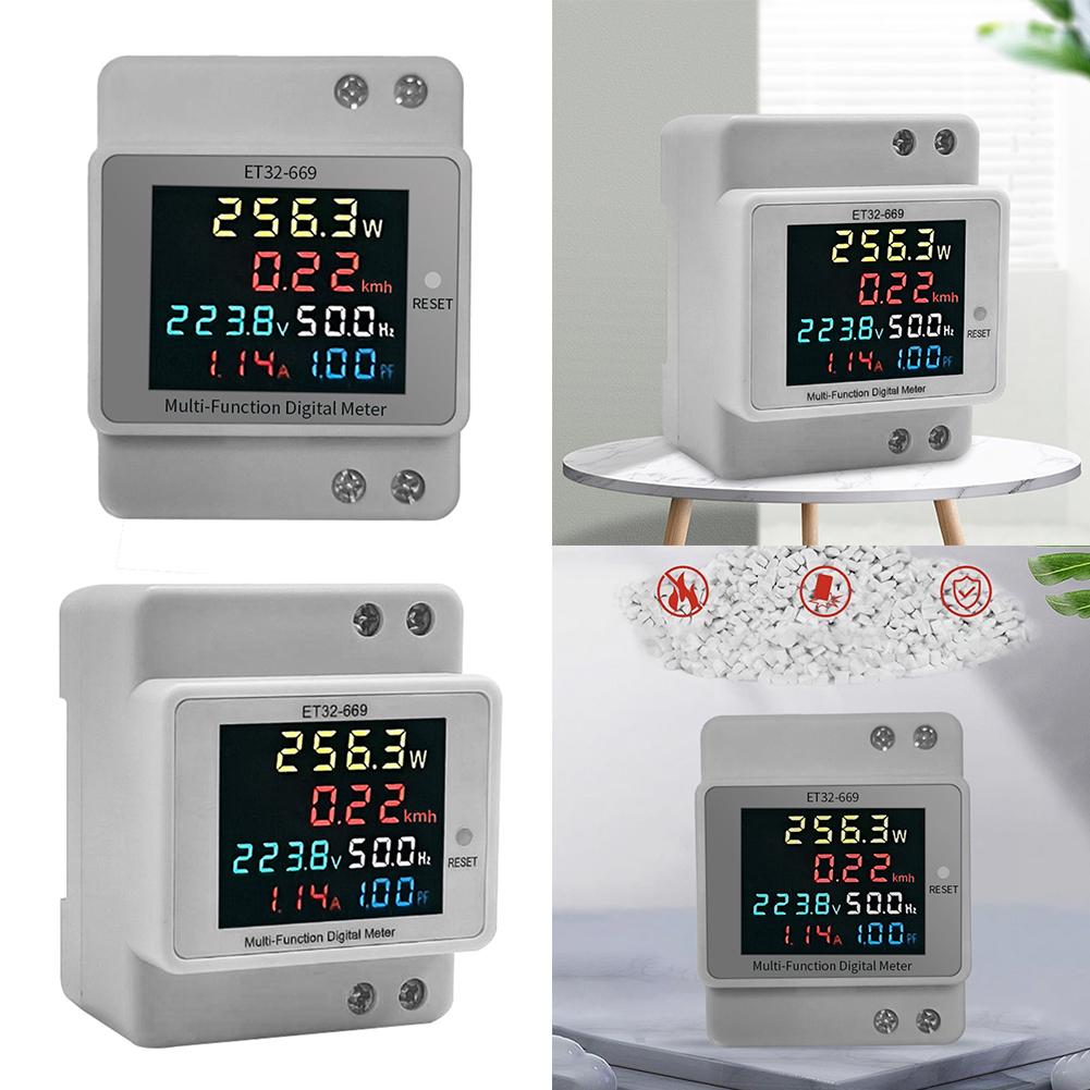 6IN1 DIN-Rail AC Volt Monitor Voltage Current Power Factor Meter LCD Display Guide Rail Power Tester Single Phase 100A 110V 220V