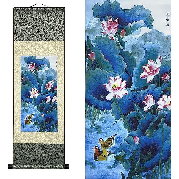 AtfArt Asian Wall Decor - Beautiful Silk Scroll Painting of Waterfall River Landscape - Mountain Spring Autumn Color Oriental Decor Chinese Art Wall