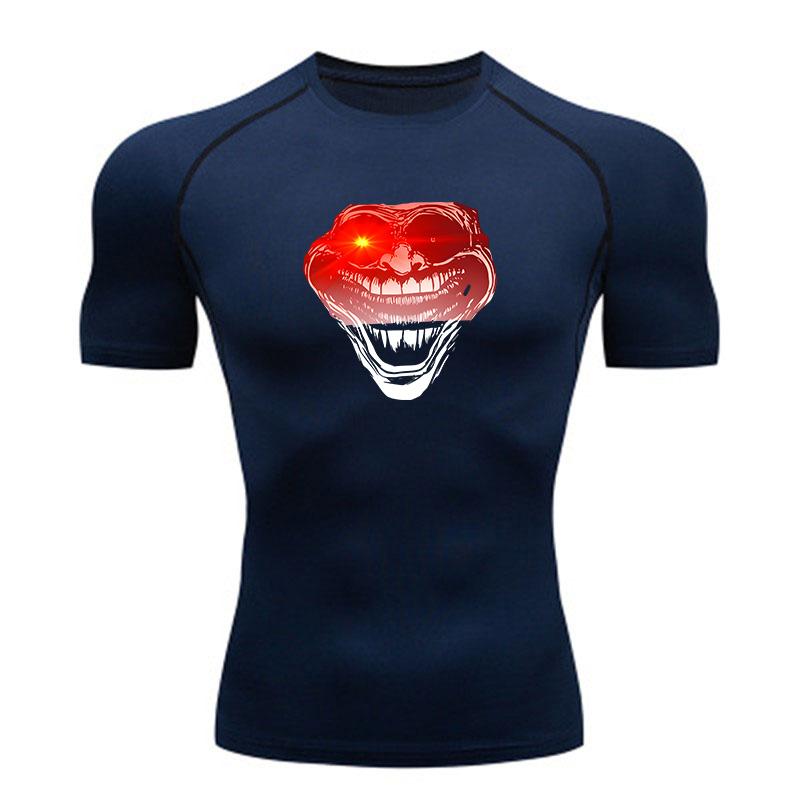 Men's Compression Fitness Sports T-shirt, Red Glowing Grinning Clown Graphic Quick Dry Breathable Athletic Shirt for Wor