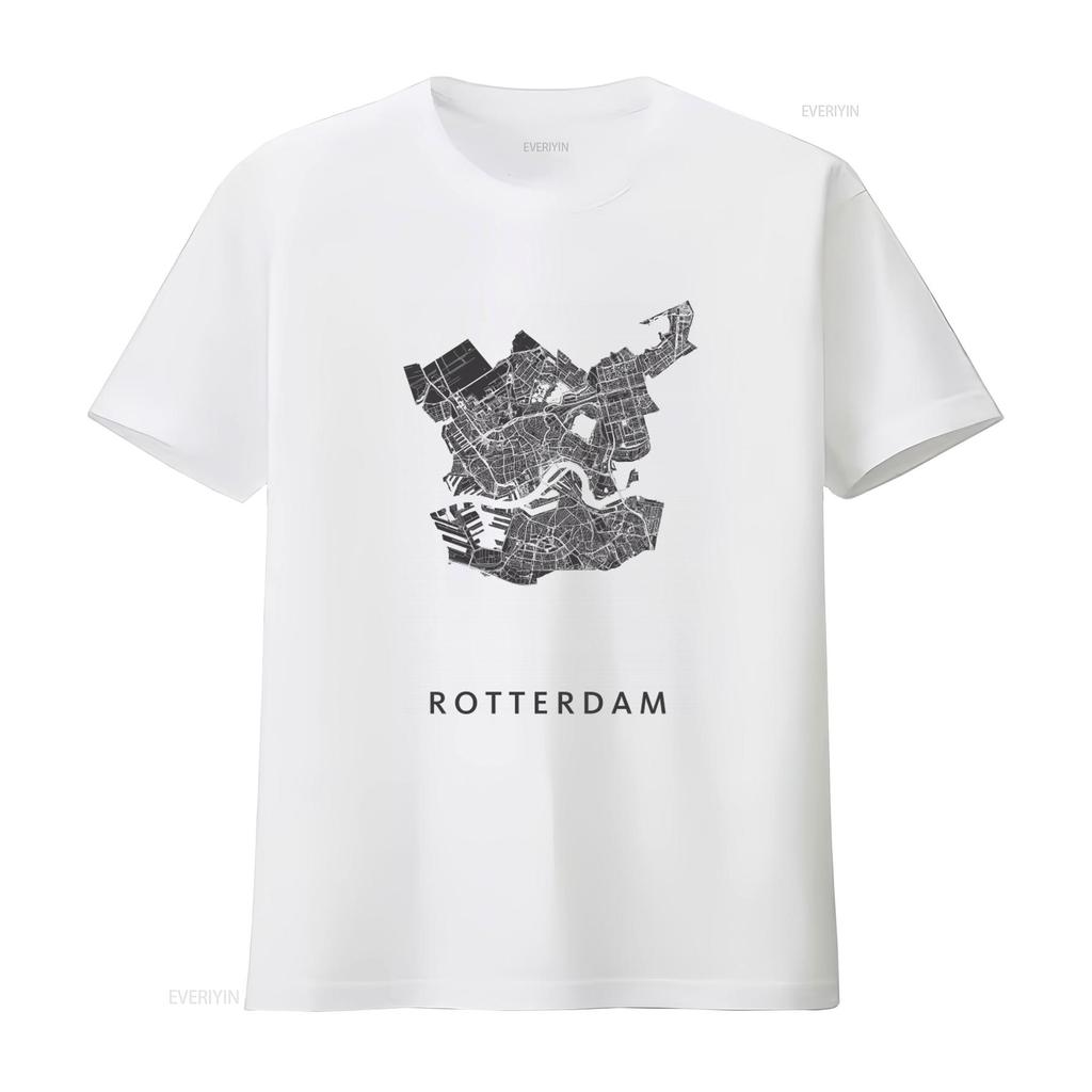 Rare Rotterdam Vintage Style Mens Oversize Leisure T Shirt Premium Quality with City Map Print Vintage Washed Comfortable