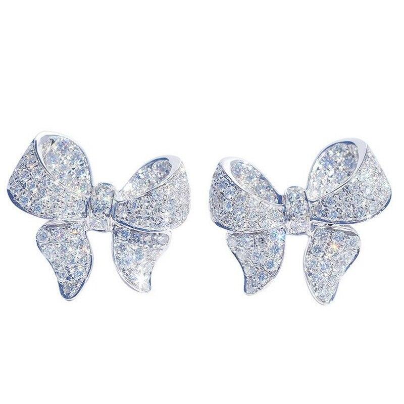 2020 New Arrival Sparkling Luxury Jewelry 925 Sterling Silver Pave White Clear AAAAA Cubic Zircon Butterfly Girl Stud Earring