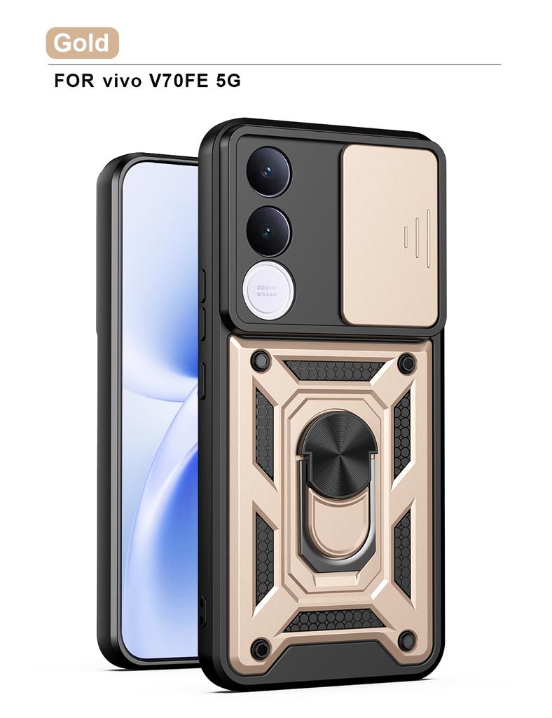 Para Funda Vivo V70 FE Cubierta Vivo V70 FE Soporte con Anillo Magnético para Teléfono Funda Protectora tipo Armadura Cubierta Trasera con Protección de Cámara Deslizante