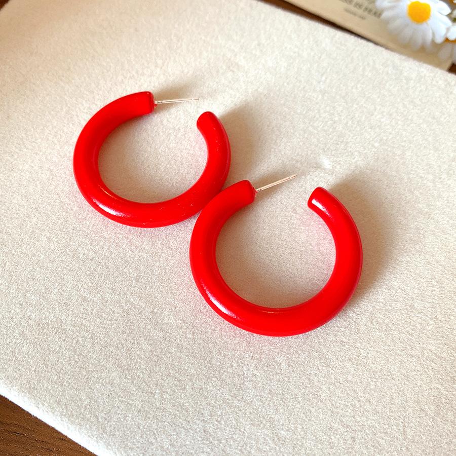 Silver Needle Acrylic Round C-shaped Stud Earrings Dopamine Sweet Small Fresh Versatile Earrings Niche High-end Earrings