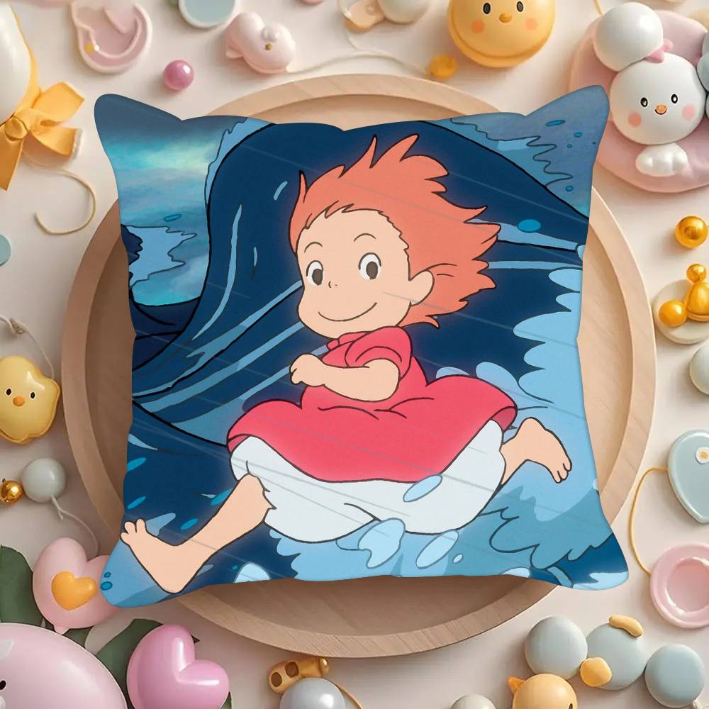 Movie P-Ponyo Anime On the Cute Cliff  Pillowcases Cushion Covers Living Room Sofas Home Decor Gifts