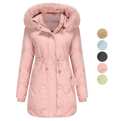 Women’s Parkas Long Coat Warm Padded Cotton Jackets Detachable Faux Fur Hooded Zipper Overcoat Winter Outdoor Casual Wear