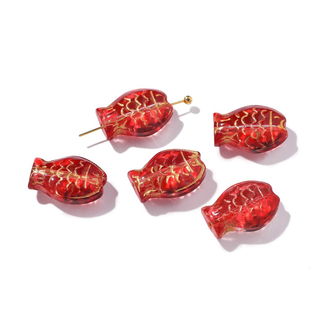 10pcs 10*14.5mm Glass Golored Small Fish Shaped Beads with Golden Edge Spacer Beads for DIY Jewelry Earrings Bracelets Supplies