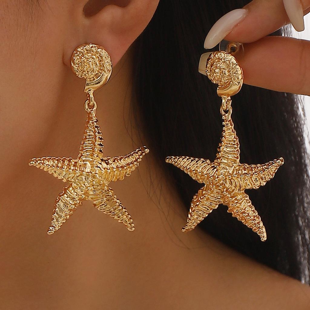 European American Cross Border Alloy Texture Ocean Series Starfish Earrings For Women Summer Vacation Travel Wear Ear Jewelry