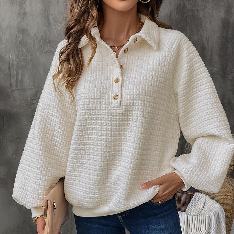 Baifen Zhiyi 2025 Autumn/Winter Women's Casual Solid Color Textured Thick Hoodie with Lapel