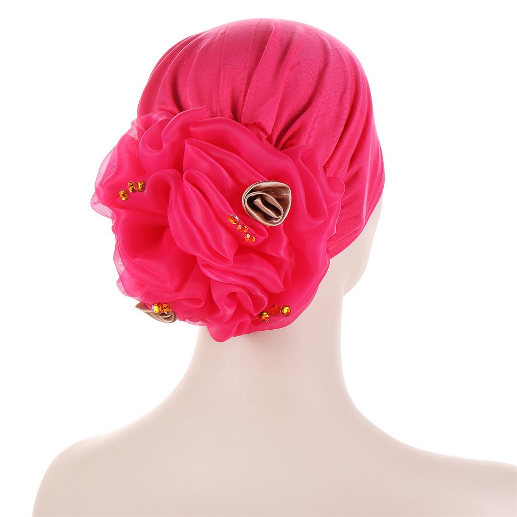 KepaHoo Satin Flower Turban Bonnet for Women Muslim Headwear Bandana Caps Islamic Headscarf Hair Bands Hat Indian Headwrap