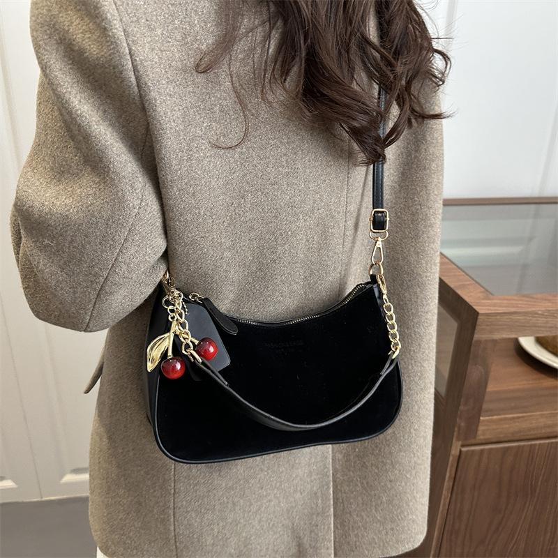 Faux Suede Crescent Moon Bag For Women, Minimalist Shoulder Crossbody Purse, Casual Single Strap Handbag