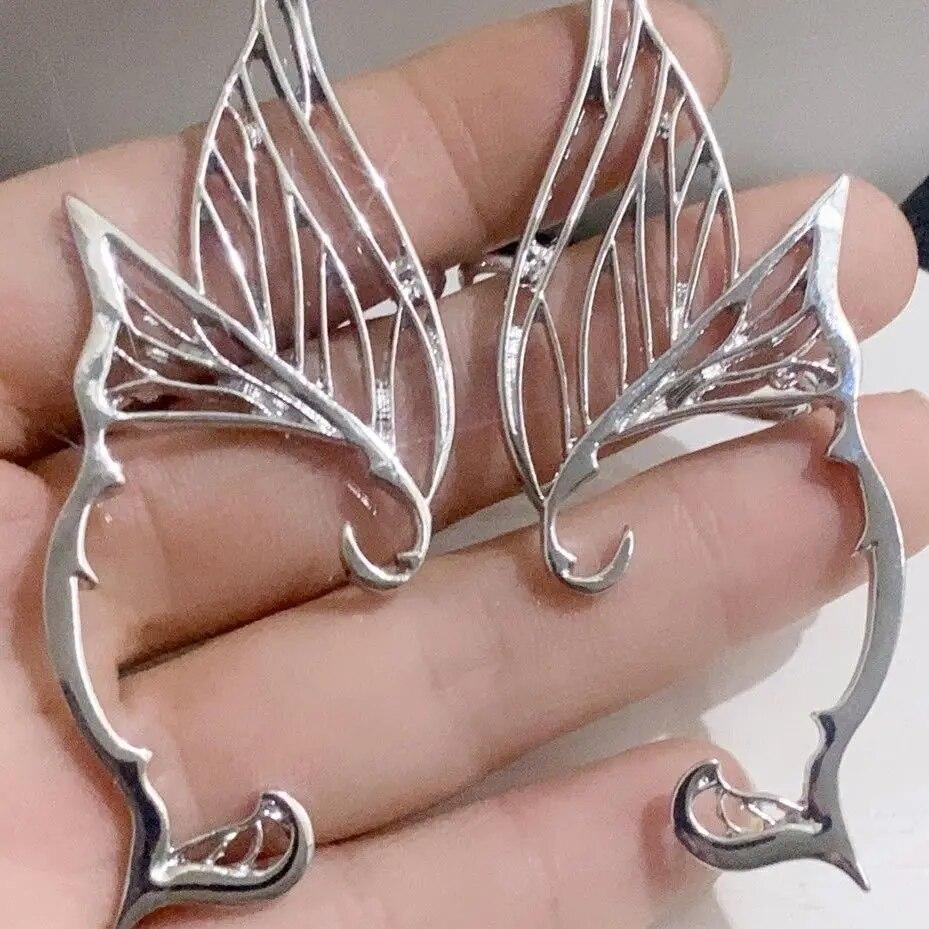 Fashion Punk Butterfly Elf Ear Clip Trendy Design Liquid Metal Wing Ear Cuff Stud Piercing Earrings for Women Girls Jewelry
