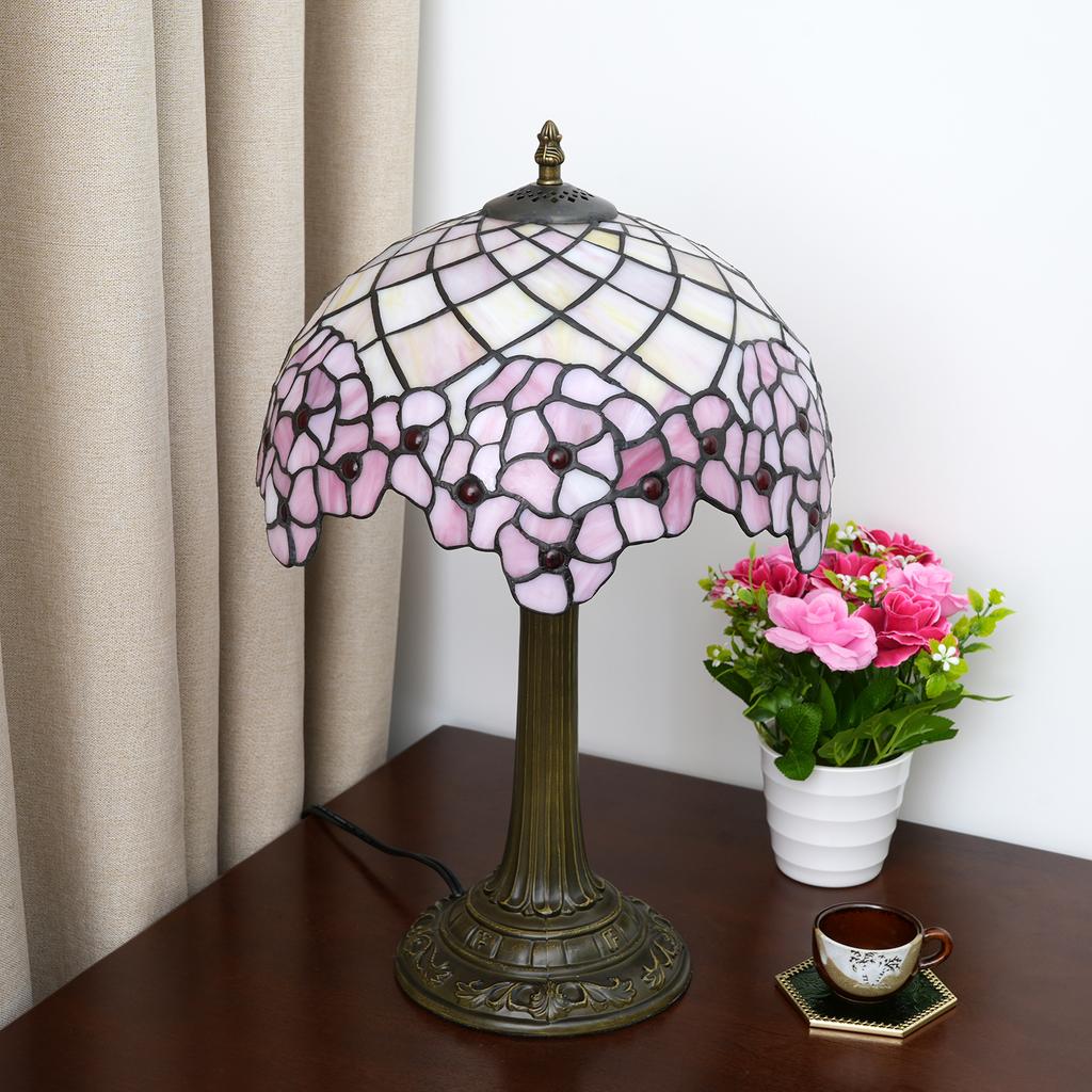 Romantic Stained Glass lamp 12" Bedside Table Lamp for Living Room Bedroom Dorm Kitchen Home Decor Festival Gift,Cherry Blossom