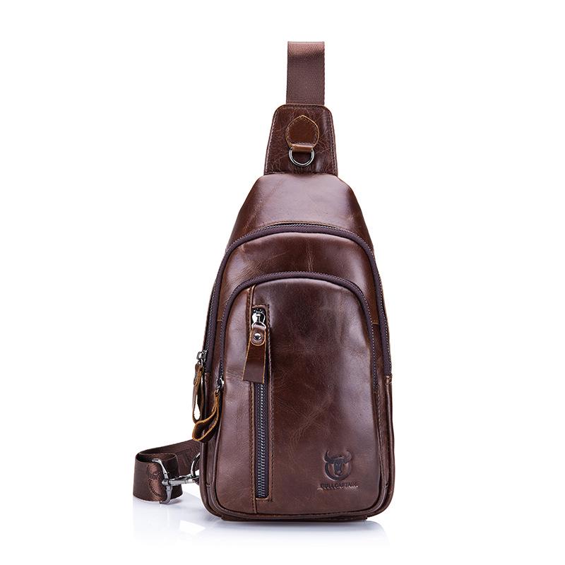 Cow Captain Men's Genuine Leather Crossbody Chest Bag - Top Layer Cowhide Multifunctional Sports Casual Bag