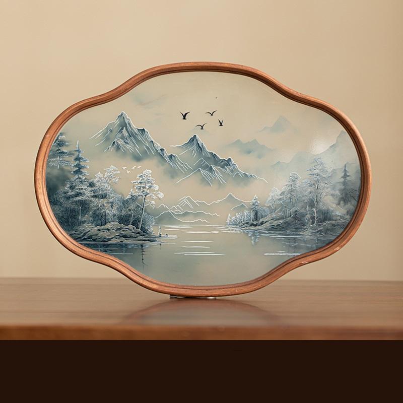 

Поднос для чая из бамбукового стекла Shanshui, домашний чайный сервиз, поднос, легкий, роскошный, высококачественный, поднос для чашки чая, поднос для воды 36.5*25.5*2.5cm