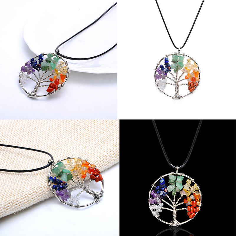 Multicolor Pendant Necklace Gemstones Natural Crystal Quartz Point Healing Gift Multicolor Pendant Necklace Gemstones Natural Crystal Quartz Point Healing Gift