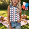 Girls Sleeveless Loose Fit Tank Top Independence Day Cupcake Print Denim Patch Round Neck T Shirt Summer Casual Tee