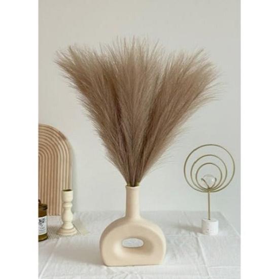 3 Pcs Artificial Flowers Faux Pampas Grass Small Fluffy Fake Flower Plant for Home Decor,Office,Bedroom, Items (Without Vase pot)(Brown)Silk