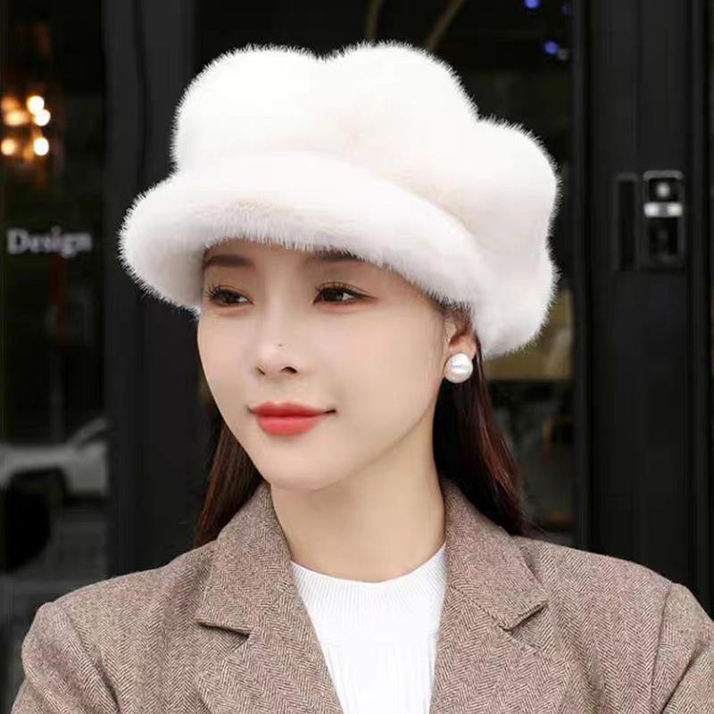 

Меховая шапка Зимняя Женская Теплая Шапки из Норки Натуральное Качество Женская Мода Шапка из Норки Женская Уличная Шапка белый