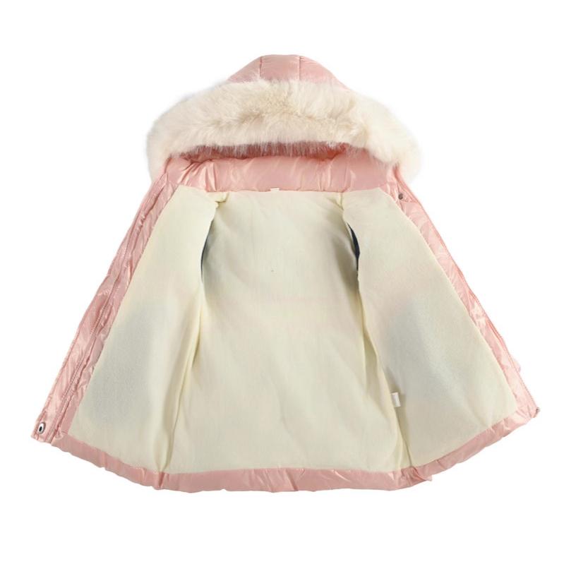 Girls Down Coats Children Thickened Fur Collar Hooded Jackets Kids Plush Velvet Warm Hooded Outerwear Toddler Parkas