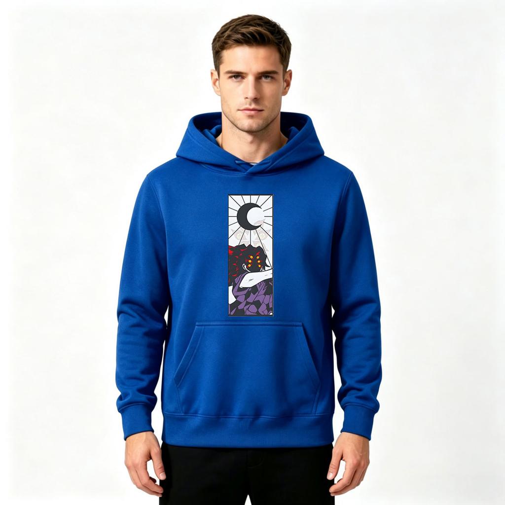 Men's Anime 6 Eyes Demon Print Pullover Hoodie Casual Long Sleeve Hooded Sweatshirt for Daily Wear