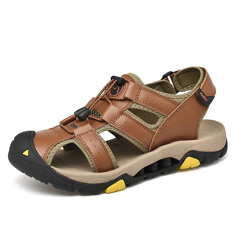 Plus Size Sandals Men's Genuine Leather New Trendy Summer Men's Outdoor Sports and Casual Pump Beach Shoes