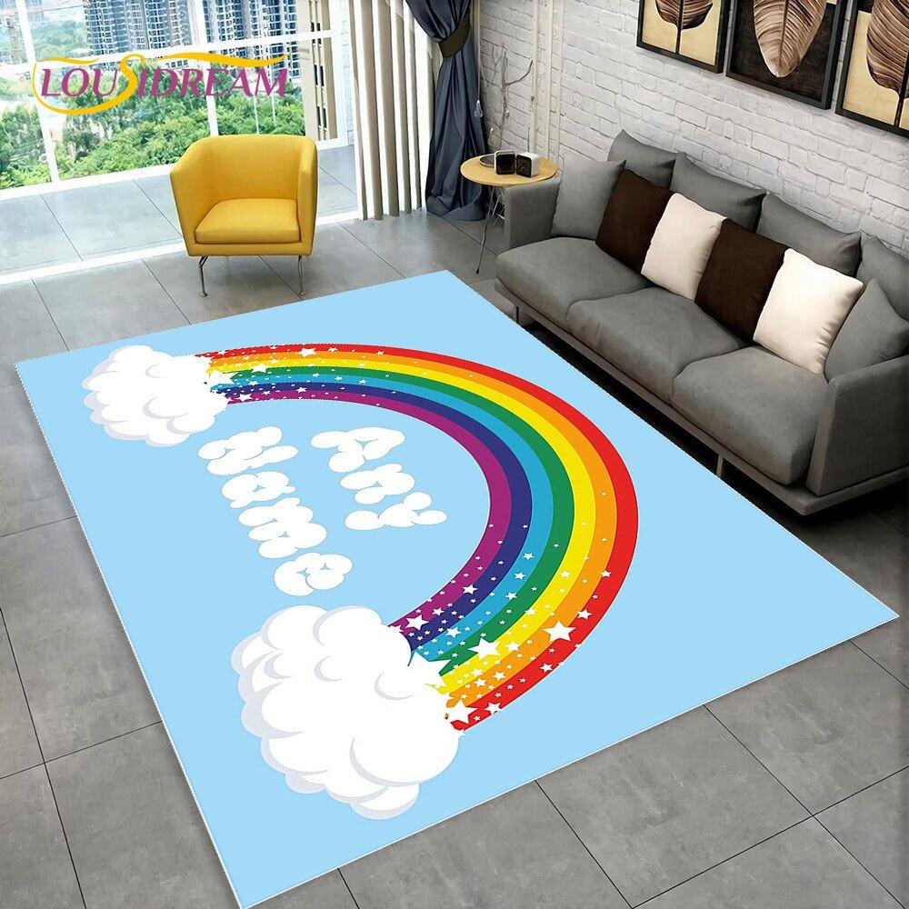 Illusion Regnbue Kromatisk Farge Områdeteppe, Teppe for Hjem Stue Soverom Sofa Dørmatte Dekor, barn Sklisikker Gulvmatte 3D