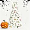 Women Plus Size Round Neck Sleeveless White Blue Floral Printed Dress Tie Waist A Line Flared Dress