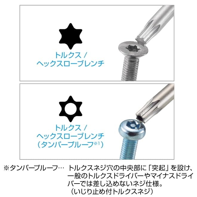 HOZAN Hex Lobe Wrench Set with 10 Compatible with Bits, Star-shaped Driver, Tamper-proof Screws, W-81