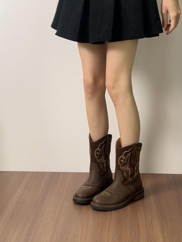 

British Vintage Embroidery V-Mat Martin Boots Women s Brown Heel Boots Knight Boots Short Boots Western Cowboy Boots 40 темно-коричневого