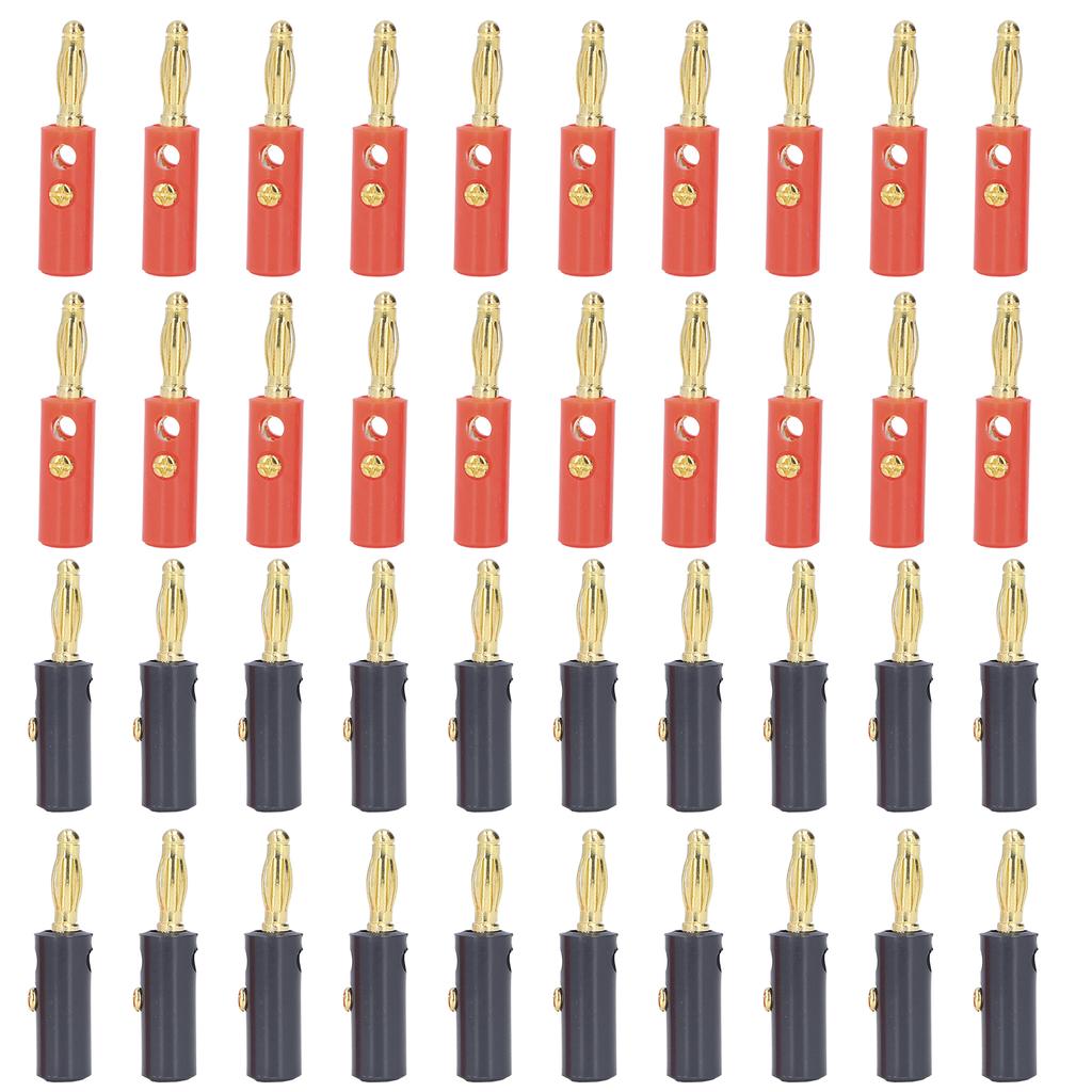 40PCS Banana Speaker Plugs Wire Cable Connectors 4mm Diameter Gold Plated Brass Red Black Universal