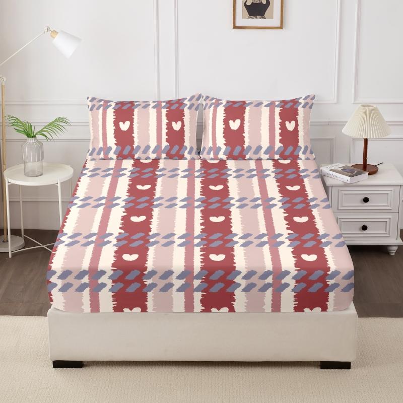 King Queen Size Printed Brushed Love Design Bed Sheet Comfortable Fitted Sheet Cover Quilt Protector Not Including Pillowcases