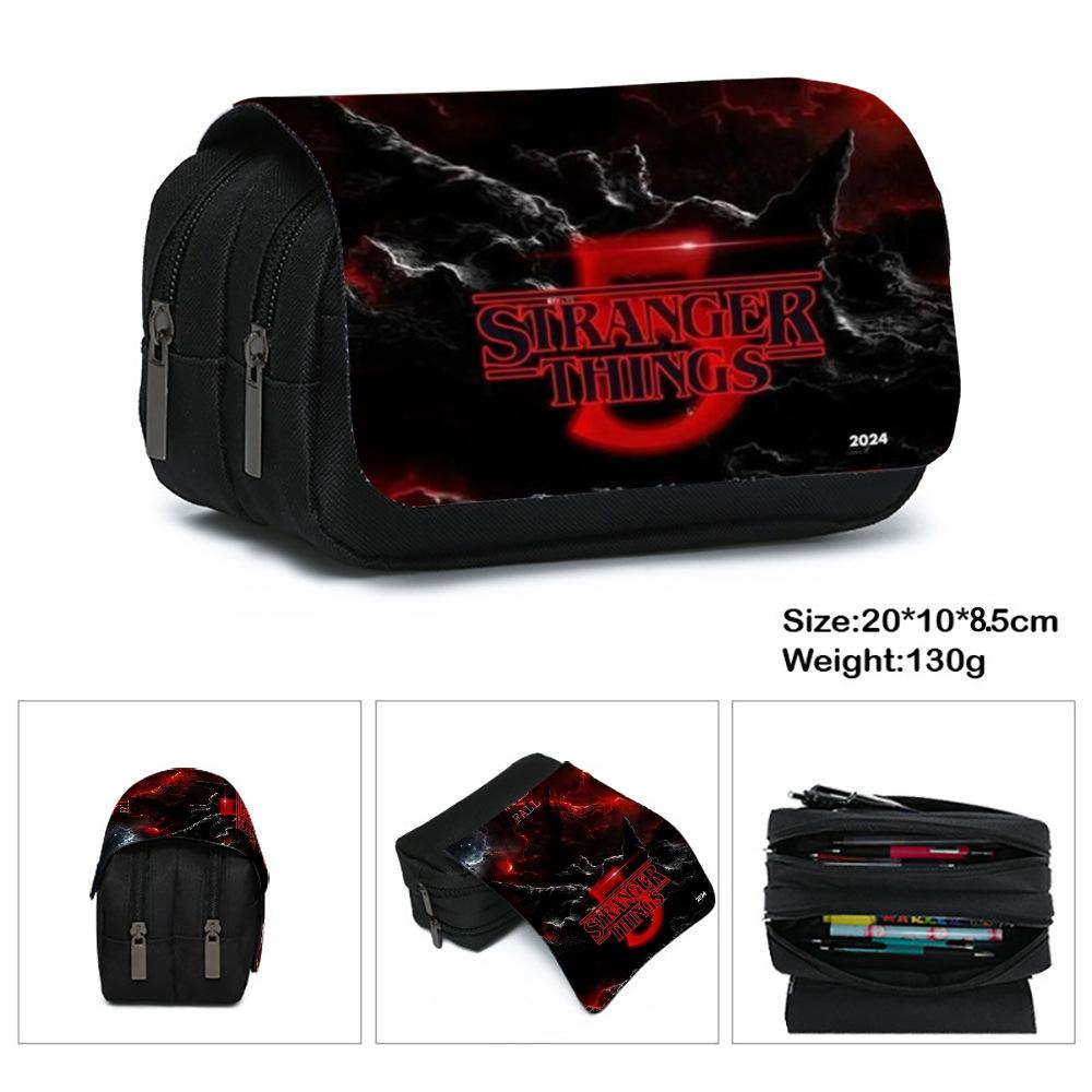 Stranger Things 5 Pencil Case, Large Capacity Multi-Layer Storage, Wear-Resistant Oxford Cloth Student Stationery Bag