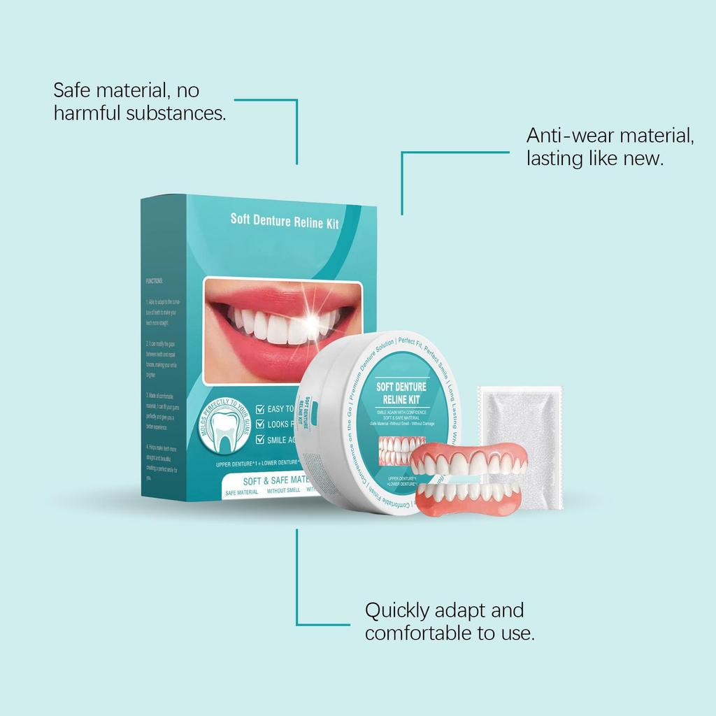 New Denture Set Cover Missing Broken Tooth Lasting Soft Instant Confident Smile for No Teeth Women Man Over Gums Full Dentures