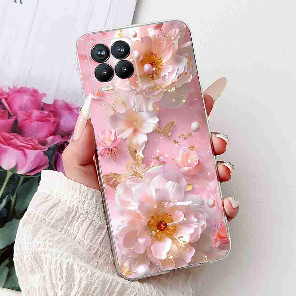 For Realme 8 4G RMX3085 Case Fashion Painted Flowers Soft Silicone TPU Cover For Oppo Realme8 realme 8 6.4" Phone Shell Bumper