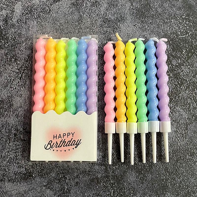 Twisted Thread Macaron Spiral Birthday Candles - Cute Candy Cake Decorations