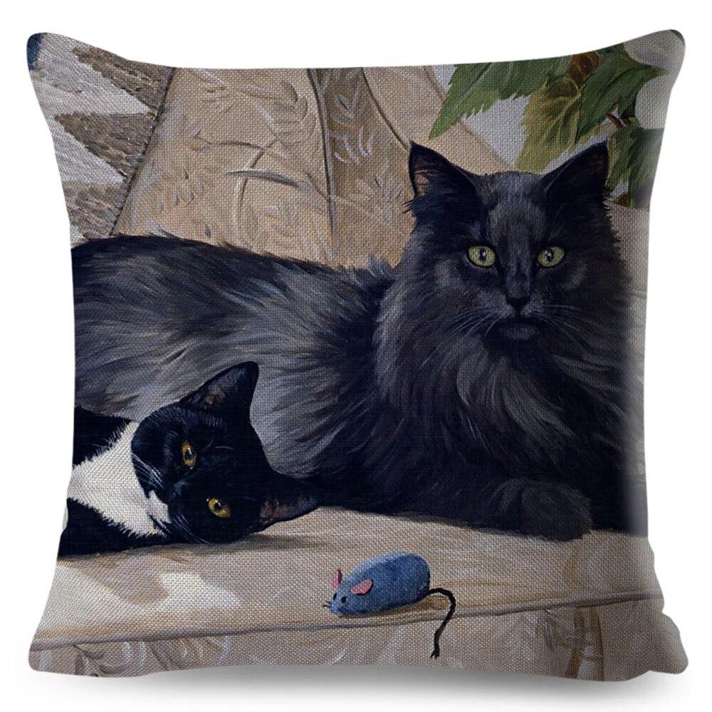 Pet Cartoon Animal Pillowcase Cute Watercolor Cat Cushion Cover Decor Sofa Home Car Children's Room Pillowcase