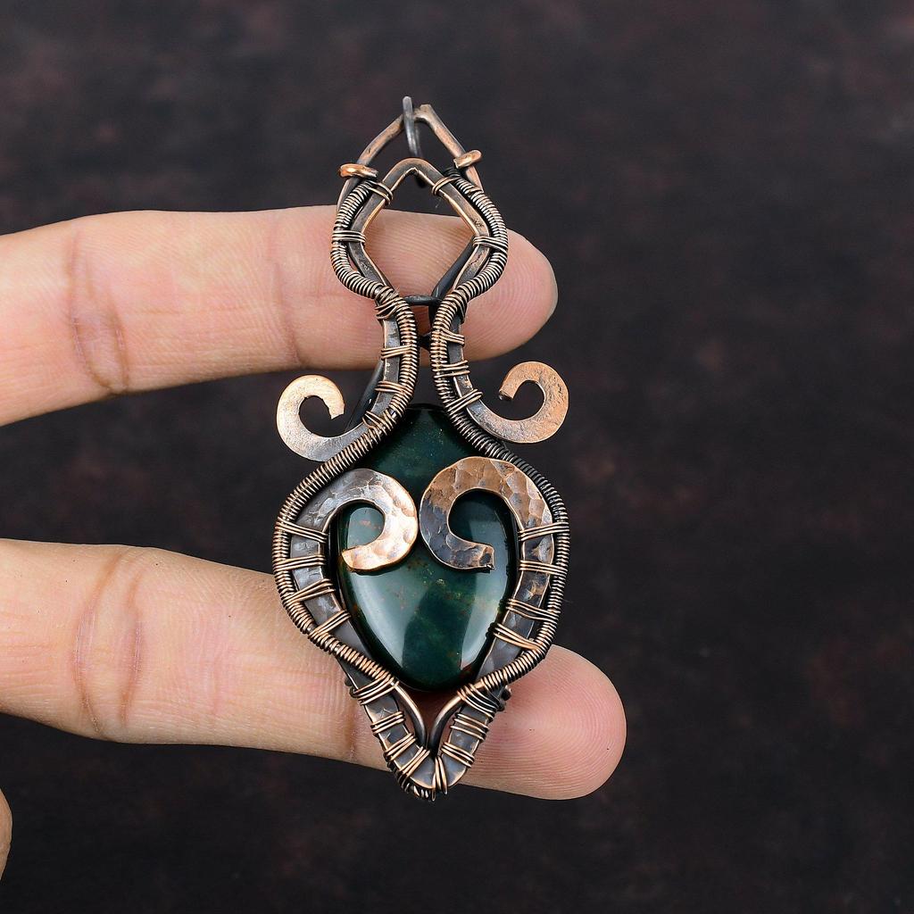 Bloodstone Pendant Copper Wire Wrapped Jewelry Gemstone Pendant Handmade Copper Pendant Birthstone Jewelry Wire Wrap Pendant Gift For Mother