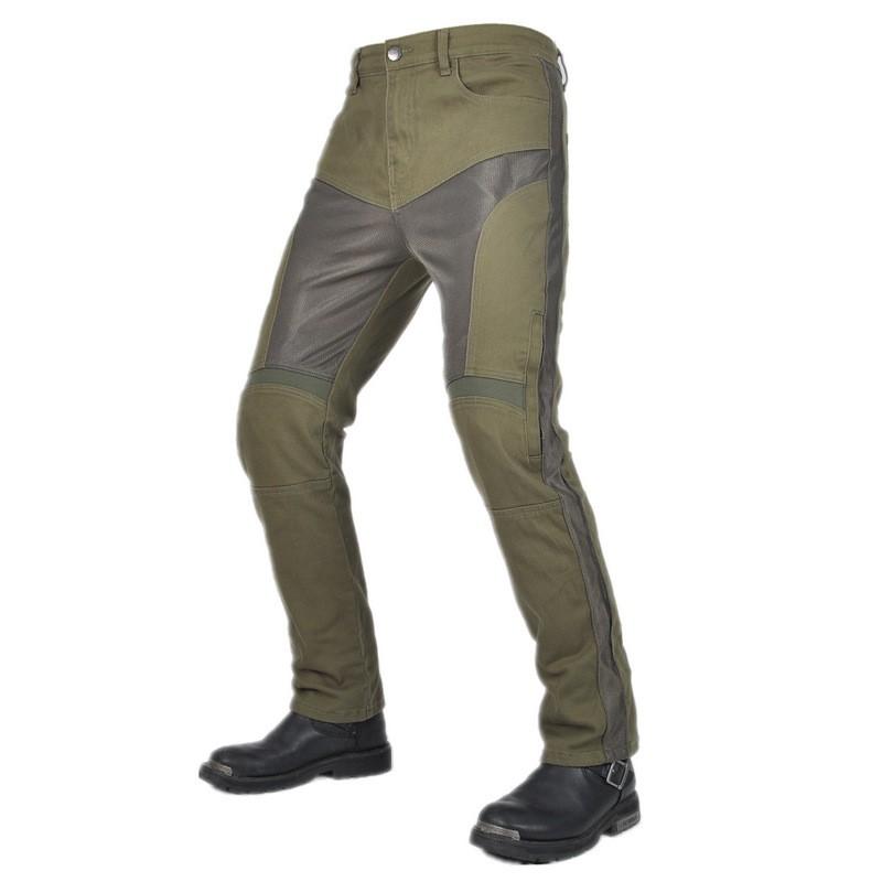 Womens Motorcycle Riding Jeans Slim Fit Army Green Mesh Breathable Adjustable Knee Pads Biker Pants