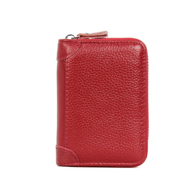 Women's RFID Multi-Slot Accordion Cowhide Card Holder with Anti-Theft Protection