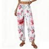 Womens Loose Drawstring Wide Leg Pants 2025 Summer Elastic Waist Casual Straight Leg Floral Print Lounge Trousers With Pockets