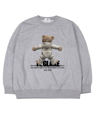 TI.GLAKE Back Hoodie Bear Oversized Sweatshirt Gray