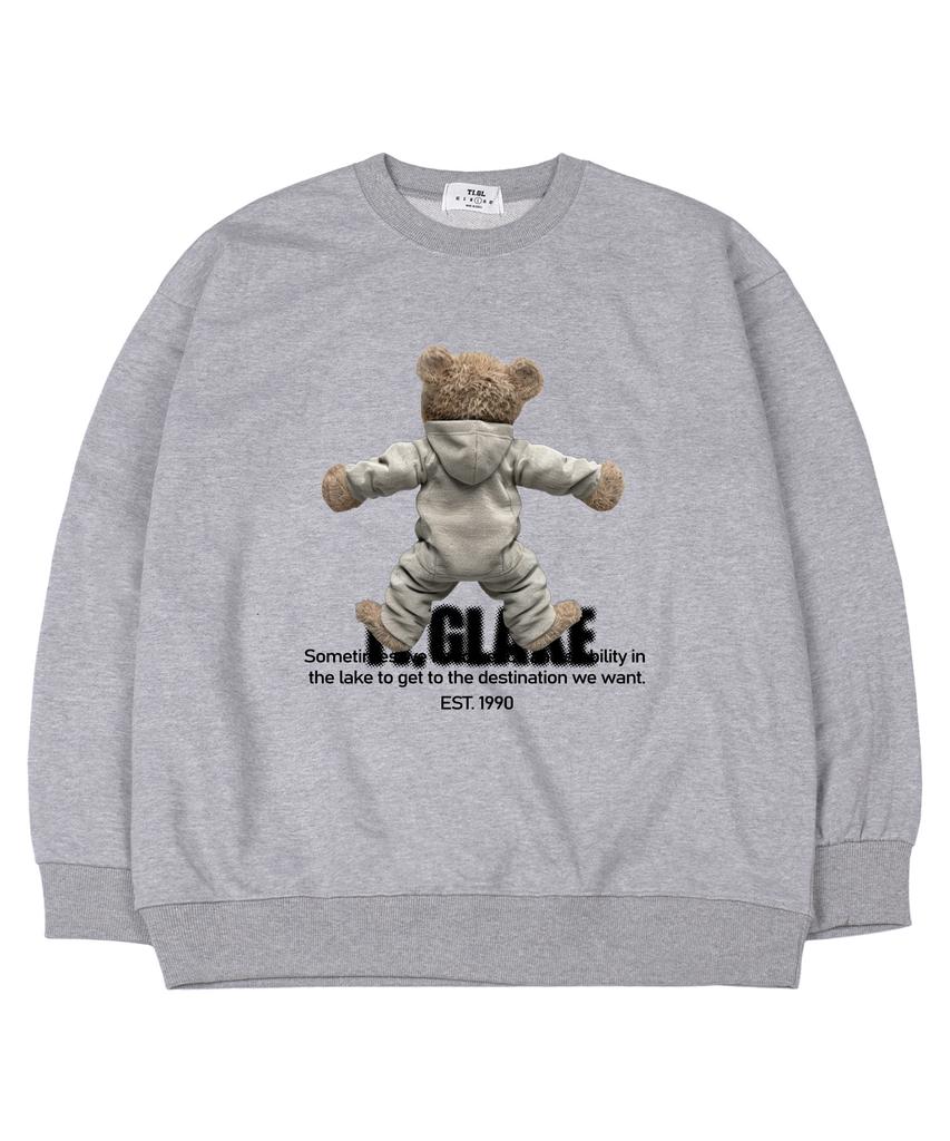 TI.GLAKE Back Hoodie Bear Oversized Sweatshirt Gray