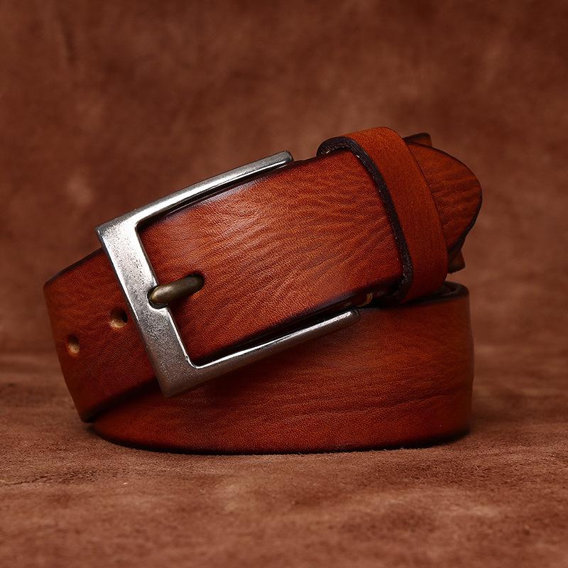 Belt Men's British Retro Distressed Emboss First Layer Cowhide Leather Hong Kong Style Arts Casual Jeans Belt Men's