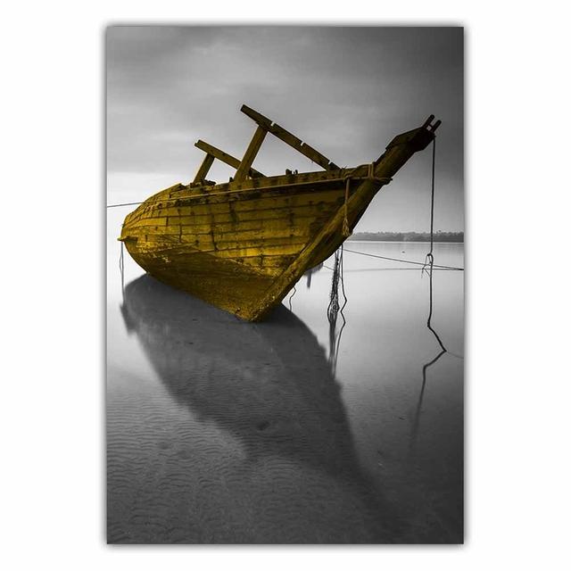 Fashion Retro Art Landscape Canvas Painting Yellow Sailboat Poster Office Wall Painting for Living Room Home Decoration Mural No Frame