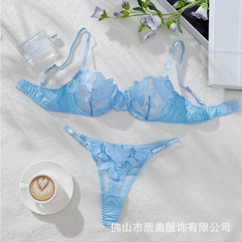 Sexy underwire ultra-thin bra set, big breasts, small transparent lace princess erotic underwear
