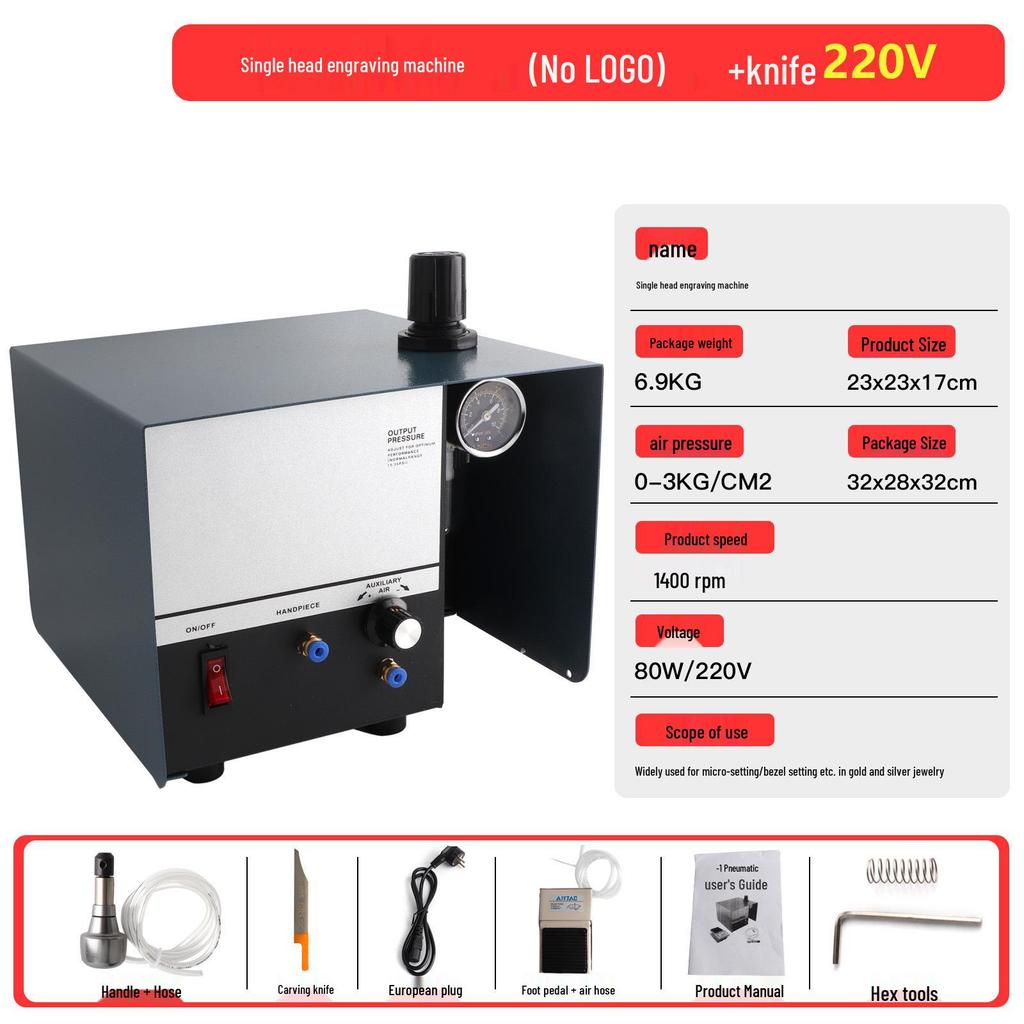 Double-Head Pneumatic Engraving Machine for Jewelry, Beading, and Inlay on Gold, Silver, and Copper.