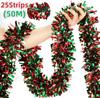 2/50M Christmas Tinsel Garlands Decoration Bar Tops Red Green Wreath Xmas Tree Ornaments Party Home Staircase Decor Pendant Prop
